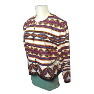 Adrianna Papell Collarless Jacket-Jewel Tone Rope Print Damask Cotton-Women's 16